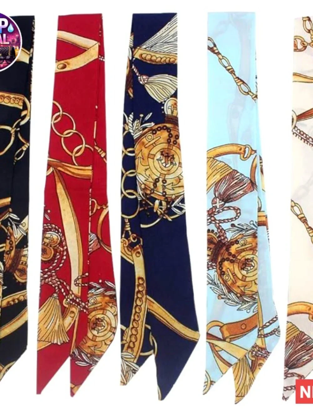 5-Piece Imitated Silk Fashion Scarf Set for Bag Handle and Hair
